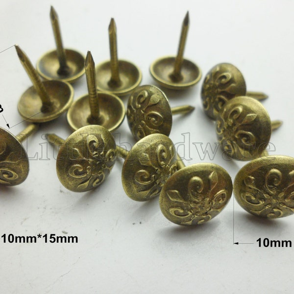 100 Piezas 10mmX15mm Antiguo color latón hermoso patrón mariposa decorativo Tapicería Uñas/tachuelas decorativas [Acabado Z antiguo ]