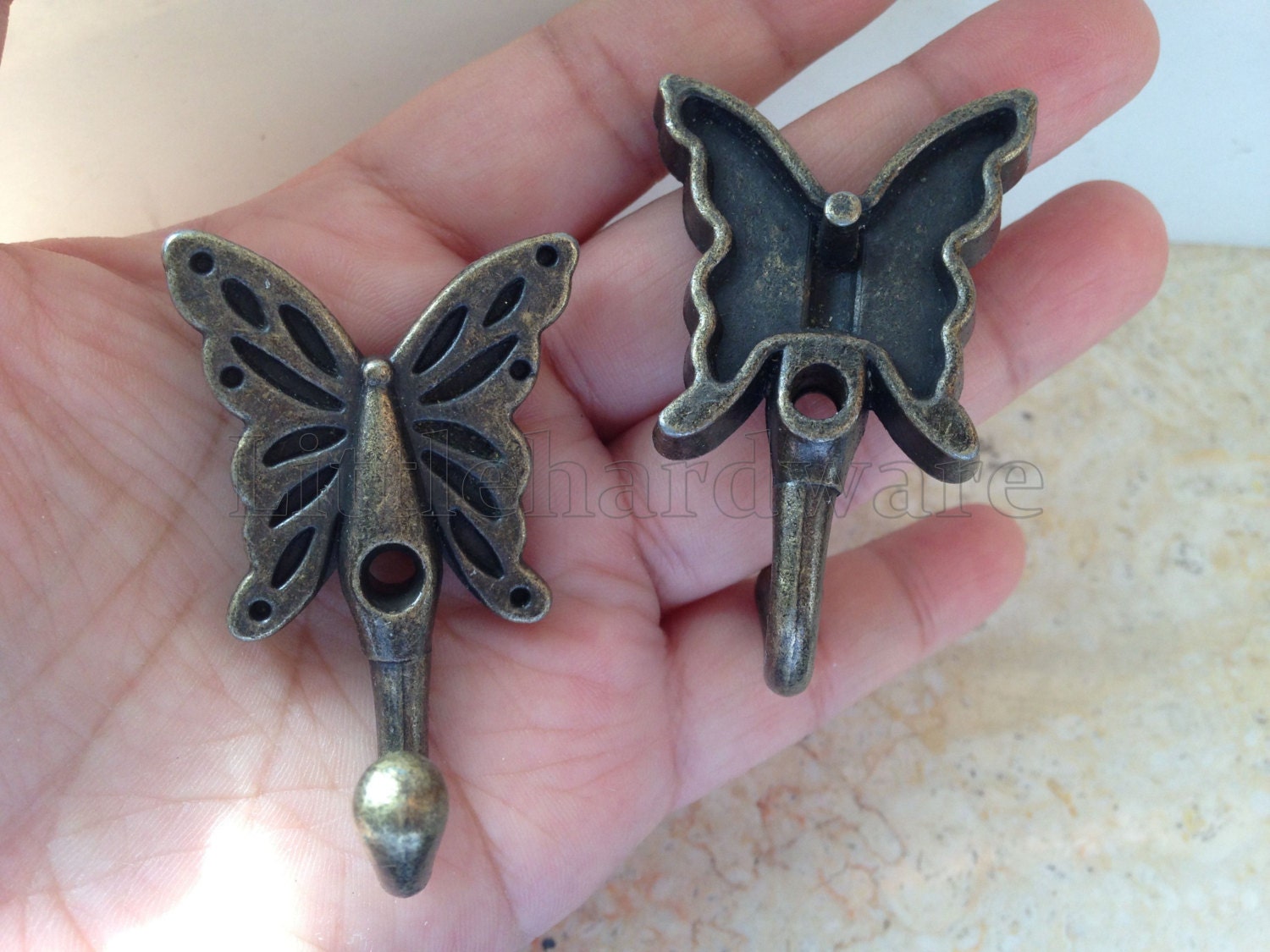 2pcs High Quality Thick Antique Brass butterfly Furniture Hardware Hook  With Enough Screws 54mmx35mm HK0026 