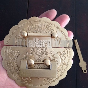 one set of brass box latch with 1 brass box lock, Brass Made brass color Classic Jewelry Box Staple Hasp , jewelry box latch