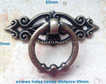 Chinese metal 65mm x 45mm "eye" rustic pulls, vintage drawer pulls,retro Ring Pulls,Cabinet Knob Pull Handles,Vintage Furniture Knobs Handle