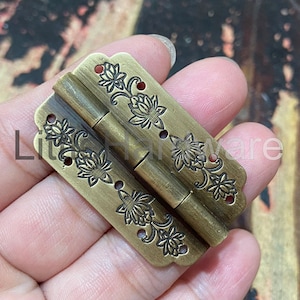 2 cerniere in ottone da 45 mm x 27 mm, cerniere parlamentari, cerniere per portagioie, cerniere decorative