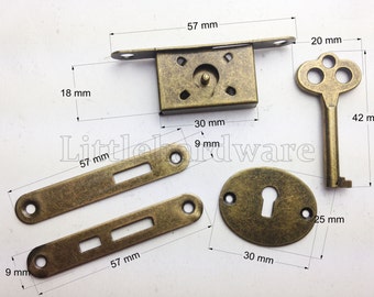 Antique Brass Plated Box Lid Plates and Key and lock for Jewelry box,Cigar Box,Humidor,Music Box DIY -LC0176