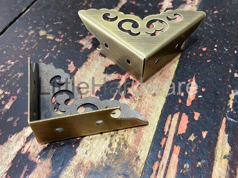 4 pcs solid brass corner/ornate brass corners/brass corner bracket/decorative corners/brass hardware 50mm length image 1