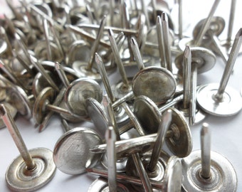 100 Pcs 11mm×17mm Silver Flat Head Round Upholstery Decorative Nails/tacks [Pewter Finish ]