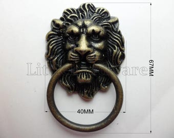2Pcs 40mmX67mm bronze color lion style ring pulls, drawer pull handles with screws #DP0197