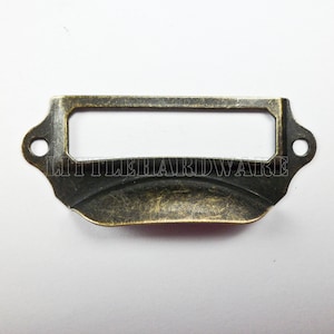 5er Set antik messingfarbene Möbelbeschläge Vintage Kartenhalter Schublade Pull/Etikettenhalter/Label Rahmen/Tags Pulls/Label Rahmen