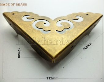 A Pair of big solid brass corner/ornate brass corners/brass corner bracket/decorative corners/brass hardware - 3.15"(80mm) length - CB0065