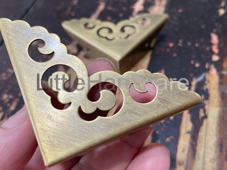 4 pcs solid brass corner/ornate brass corners/brass corner bracket/decorative corners/brass hardware 50mm length image 5