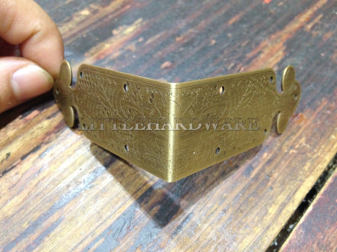 A Pair of Big Solid Brass Corner/ornate Brass Corners/brass Etsy