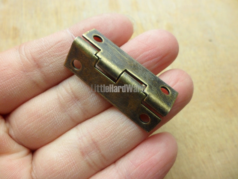 10 Pcs rectangle 90 degree stop hinges/metal hinges/parliament hinges/ jewelry box hinges antique brass color-35mmX10mmhalf widthVH0125 image 2