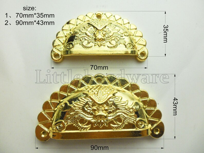 Two Size High Quality Golden Metal Chinese Dragon Drawer Pulls Etsy