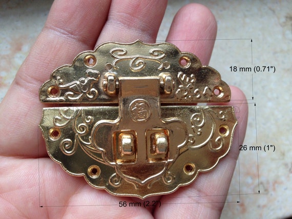 High Quality Classic blessing Golden Rustic Jewelry Box Staple Hasp Catch /jewelry  Box Latch Buckle/small Box Hardware 56mm X 44mm LC0188 