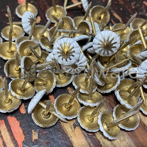 50 Pcs 11mmX17mm thick white and golden color upholstery tacks nails,decorative tacks,upholstery supplies,sofa tacks,chair seat tacks