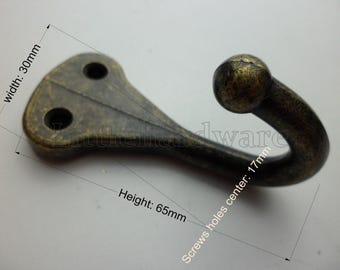 1 Pc 65mm*30mm bronze color decorative hooks / metal hooks with enough screws