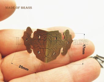 4 pcs solid brass corner/ornate brass corners/brass corner bracket/decorative corners/brass hardware - 17mm X 25mm (Half length)