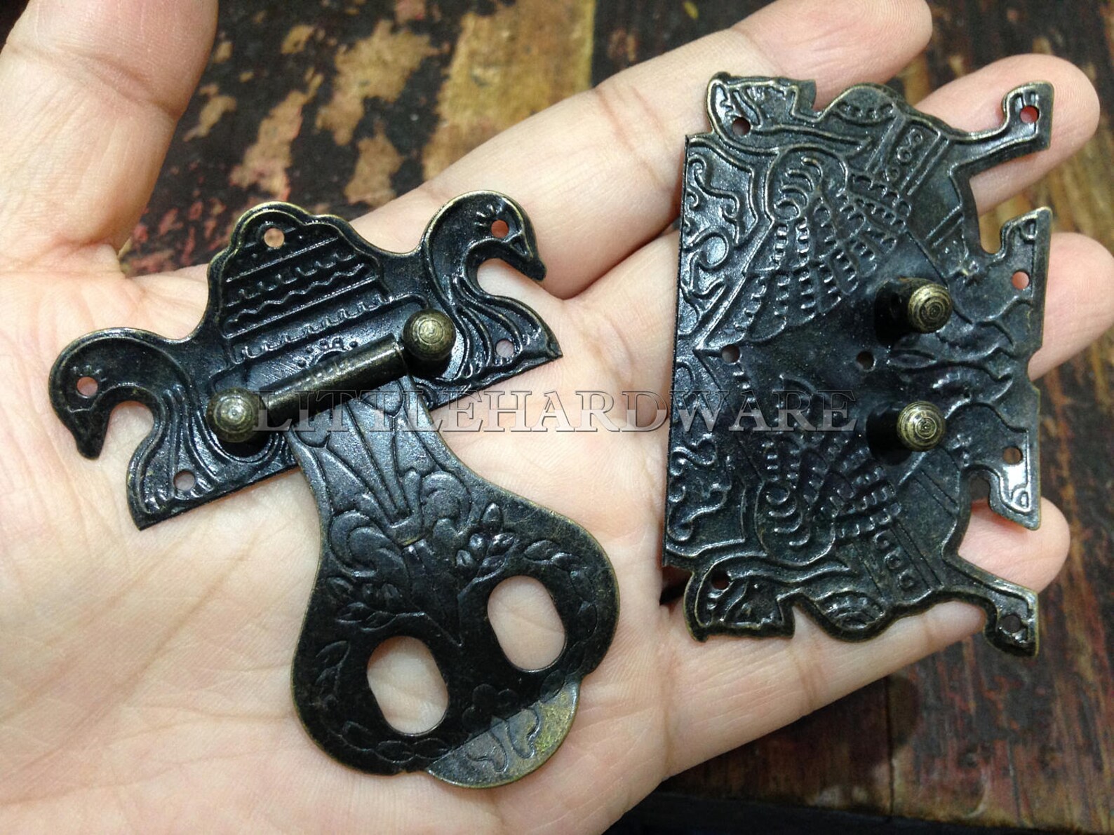 Antique brass jewelry box staple hasp catch small box hardware etsy
