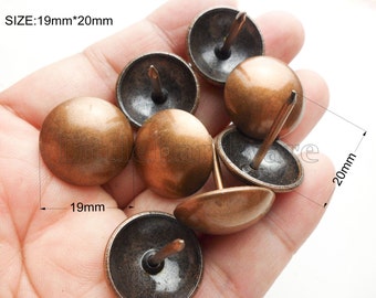 20個 19mmX20mm 赤ブロンズ色 丸型 室内装飾用装飾釘/タック #UN36