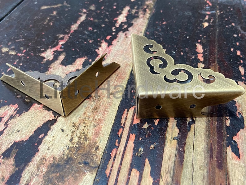 4 pcs solid brass corner/ornate brass corners/brass corner bracket/decorative corners/brass hardware 50mm length image 3