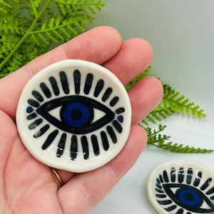 Round Ceramic Ring Dish, Porcelain Eye Trinket Dish, Cone Incense Holder Burner, All Seeing Eye, Witchcraft + Meditation Altar Tools