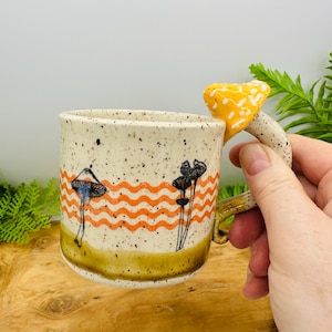 Orange and White Mushroom Mug | Speckled Stoneware Pottery