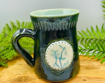 Thyme and Sage Herb Mug: Green and Teal Stoneware Pottery