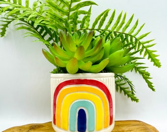 Rainbow Succulent Planter Pot, Ceramic Pride Pot for Gardening, Colorful Pottery House Plant Natural Home Decor House Warming Gardner’s Gift