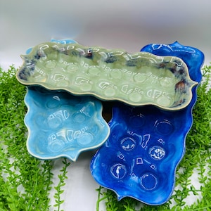 Light Blue Ceramic Egg Storage Tray: Backyard Chickens Kitchen Decor imagem 4