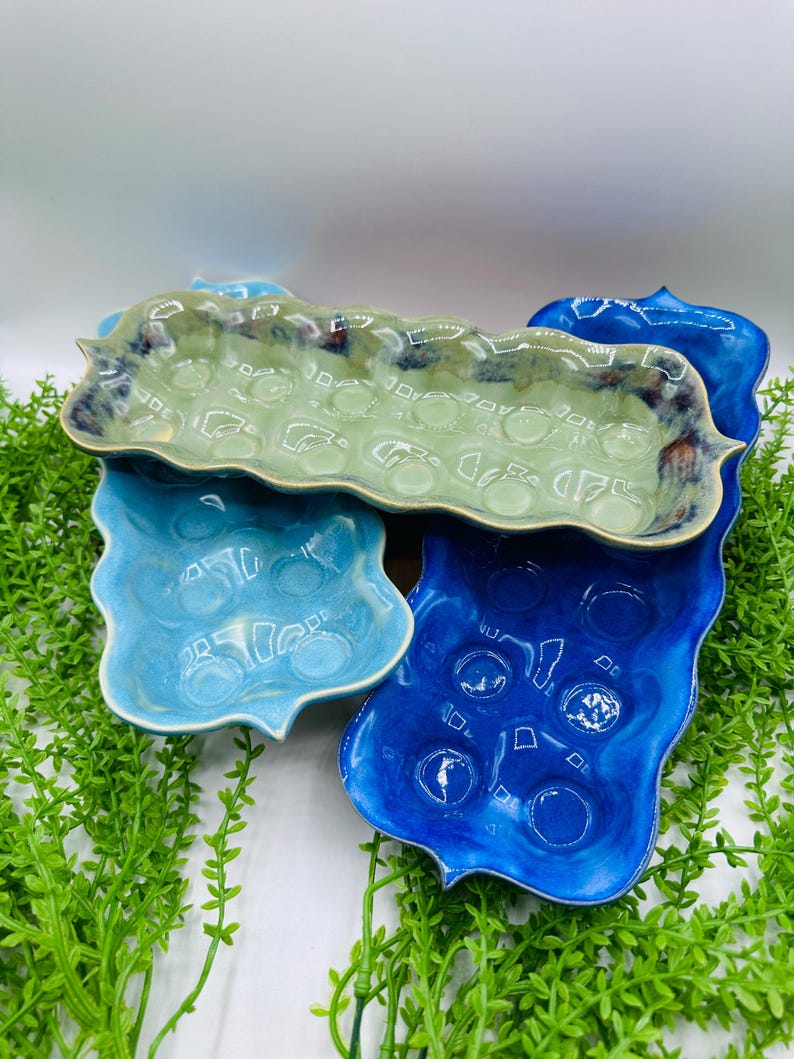 Light Blue Ceramic Egg Storage Tray: Backyard Chickens Kitchen Decor imagem 4