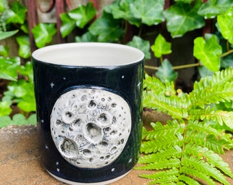 Ceramic Full Moon & Stars Space Drinkware Utensil Cup, Vase Pencil Holder, Celestial Ceramic Witchcraft Decor, Altar Tools, Birthday Gift