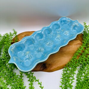 Light Blue Ceramic Egg Storage Tray: Backyard Chickens Kitchen Decor imagem 2