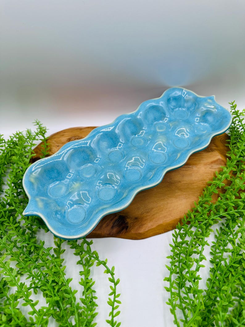 Light Blue Ceramic Egg Storage Tray: Backyard Chickens Kitchen Decor imagem 2