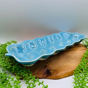 Light Blue Ceramic Egg Storage Tray: Backyard Chickens Kitchen Decor imagem 3