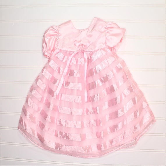 Vintage baby dress, Pink satin stripe. BT kids sz 