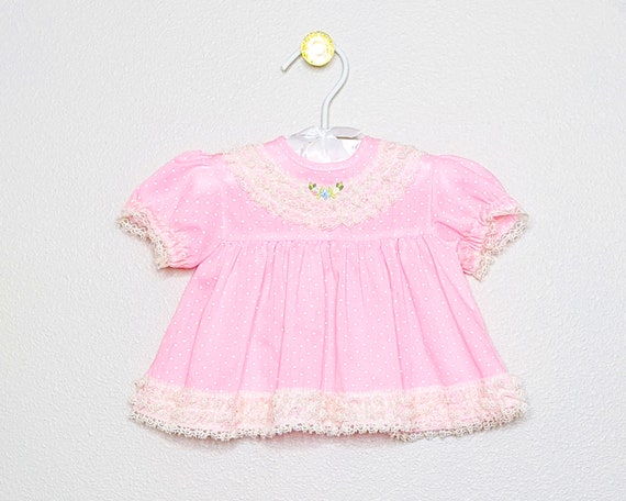 Vintage baby dress, Vintage pink dress, 6-9 mo ba… - image 1