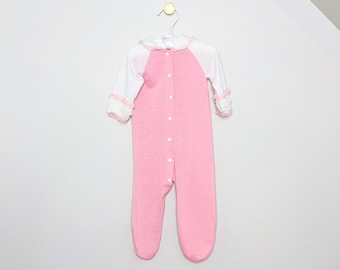 pijama de bebé, pijama de bebé vintage, pijama de tamaño 12 mo, durmiente rosa vintage, durmiente de bebé, ropa de bebé vintage, pijama de Navidad