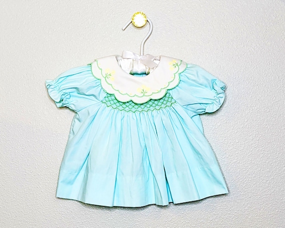 Vintage baby dress, green baby dress, smocked bab… - image 1