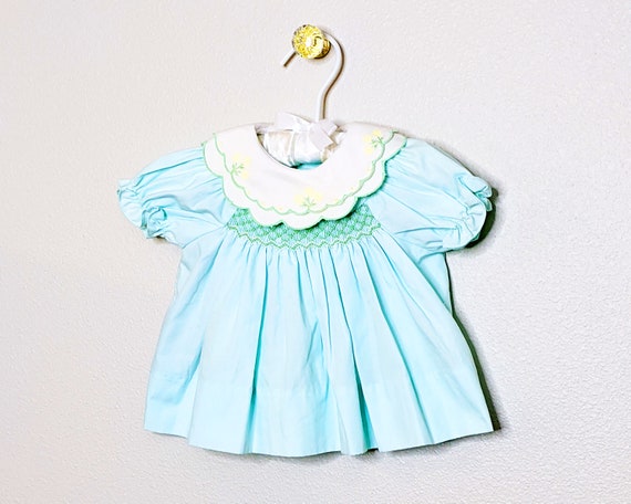 Vintage baby dress, green baby dress, smocked bab… - image 9