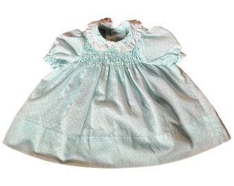 Vintage baby dress. Mint green polka dots. Polly Finders sz 18 Months