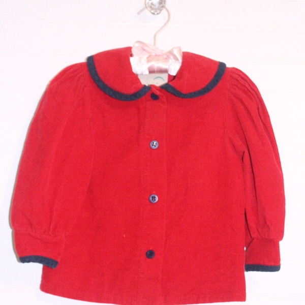 Vintage baby top. Red corduroy Scallywags top for 12 mo