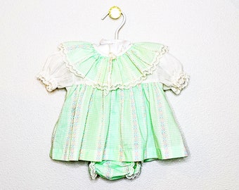 vintage baby dress, green vintage dress, baby dress, Easter dress, vintage Easter dress, size 12 mo, vintage flower dress,