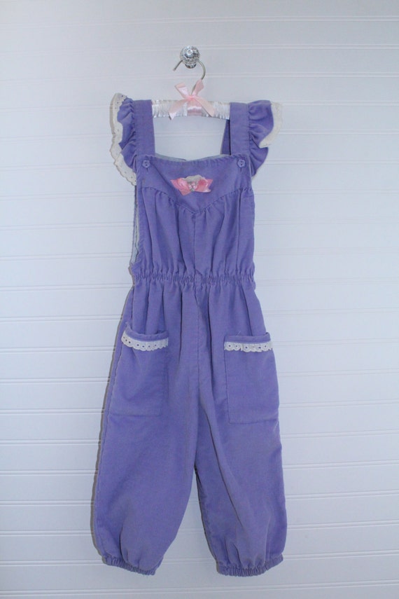 Vintage girls overalls, purple corduroy overalls … - image 1