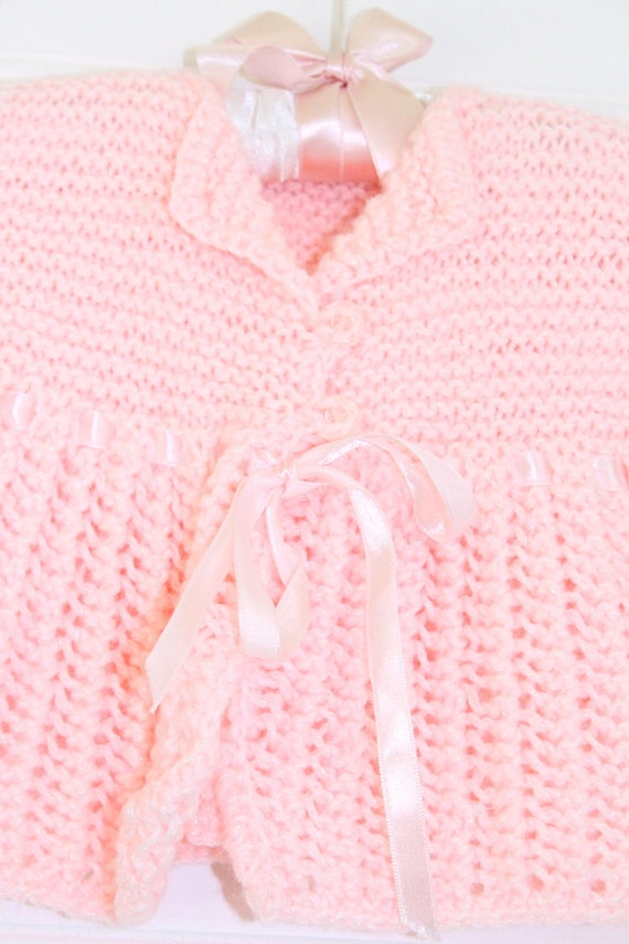 Vintage baby sweater, pink knit with 2 pearly but… - image 2