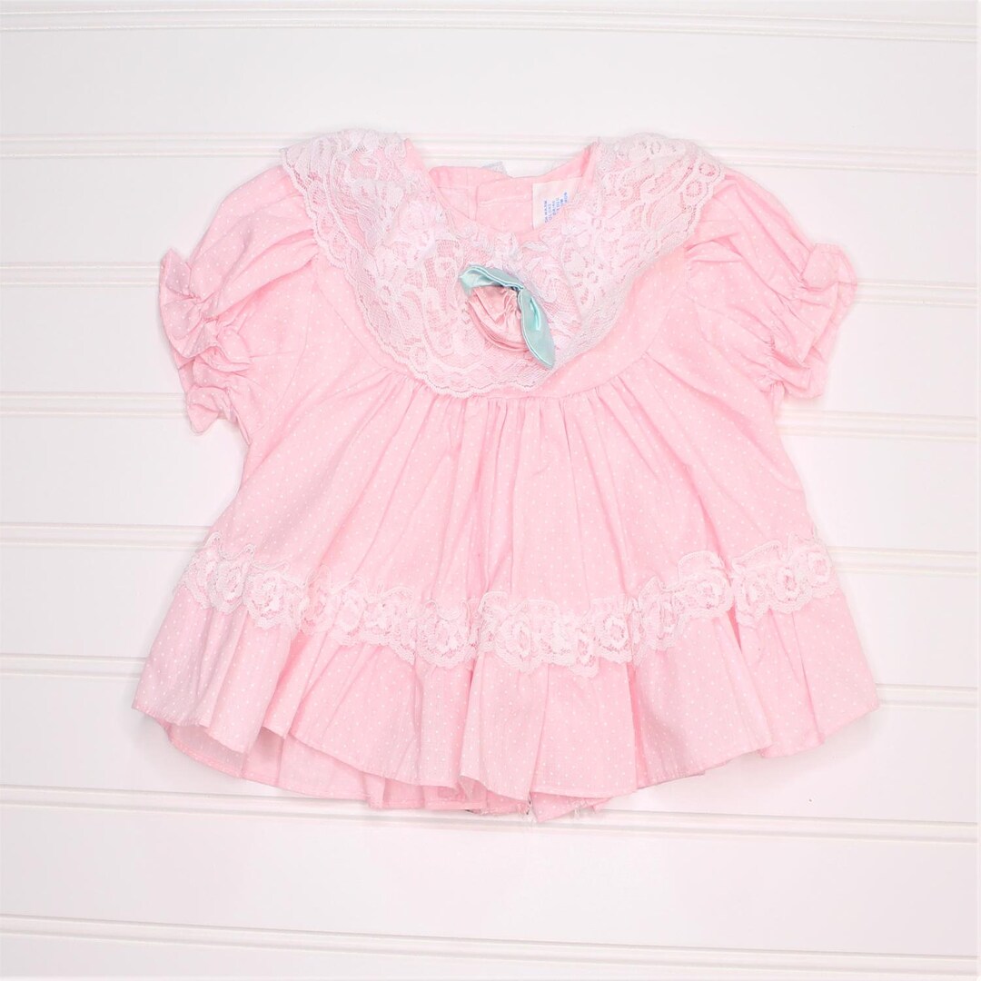 Vintage Baby Dress. Pink Polka Dot Dress With Ruffles and Lace Trim ...
