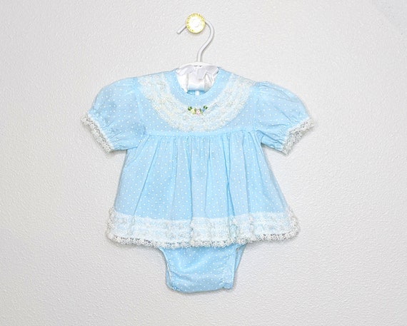 Vintage baby dress, Vintage blue dress, 6-9 mo bab
