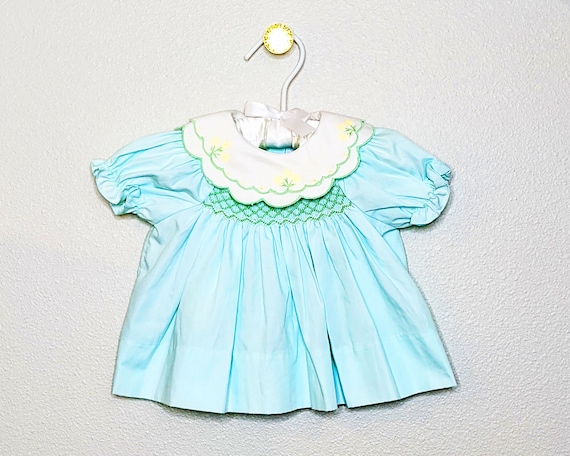 Vintage baby dress, green baby dress, smocked bab… - image 6