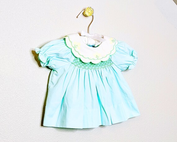 Vintage baby dress, green baby dress, smocked bab… - image 8