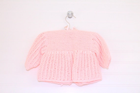 Vintage baby sweater, pink knit with 2 pearly but… - image 3