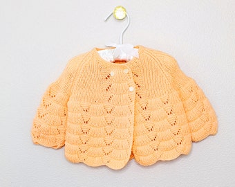 Vintage baby sweater, peach baby sweater, peach sweater, vintage sweater, vintage baby clothes, size 12 mo sweater, Easter baby sweater