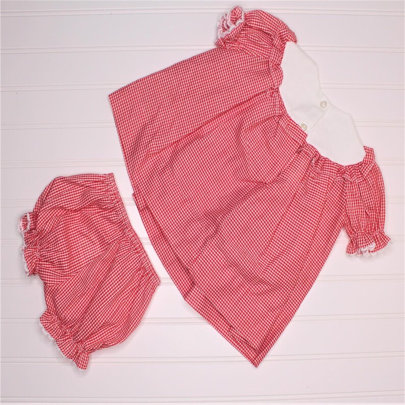 Vintage baby dress Red gingham with flower detailing Alexis sz 6 mo WITH bloomers