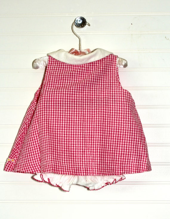 Vintage girls dress pink and white gingham with f… - image 2